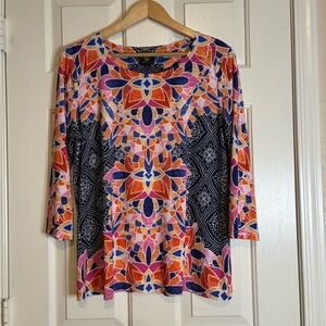 JM Collection Vibrant Geometric Long Sleeve Top